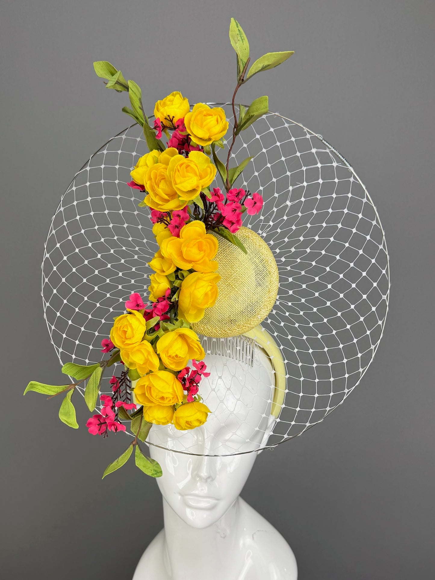 Yellow Kentucky Derby fascinator, Derby Hat Alternative (PLATINUM LINE)