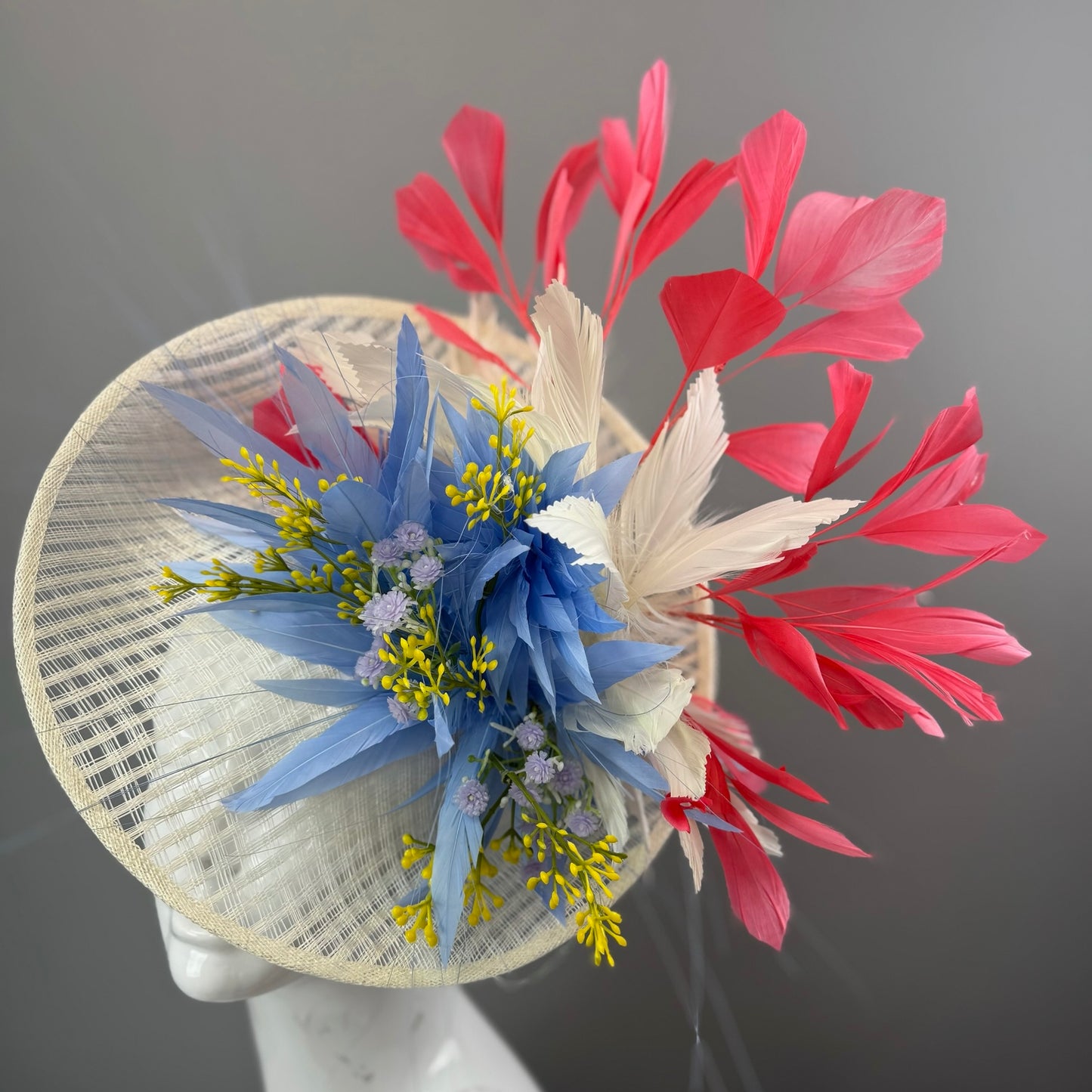 Cream, Blue and Pink Kentucky Derby fascinator, Derby Hat Alternative (GOLD LINE)