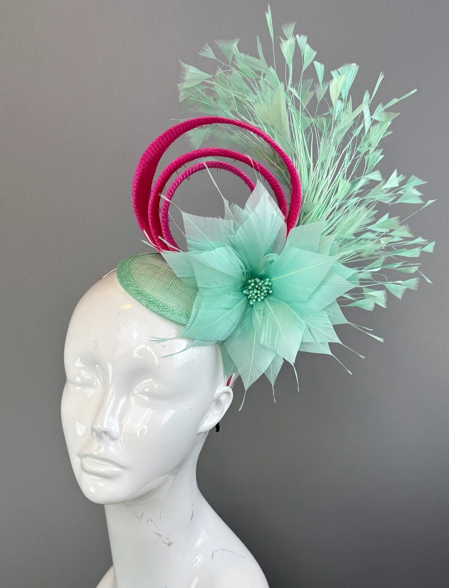 Mint and Pink Kentucky Derby fascinator, Derby Hat Alternative (GOLD LINE)