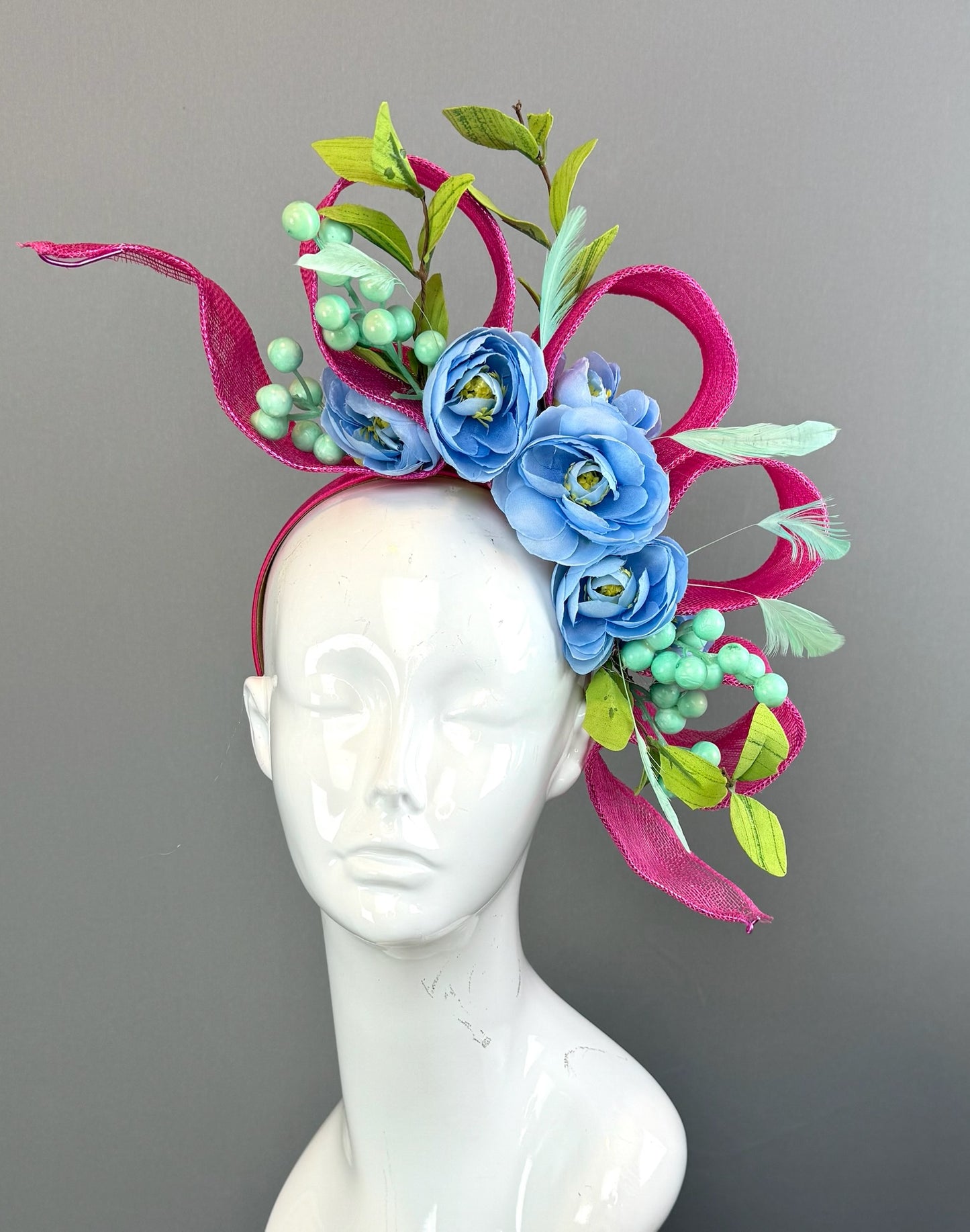 Periwinkle and Pink Kentucky Derby fascinator, Derby Hat Alternative (GOLD LINE)