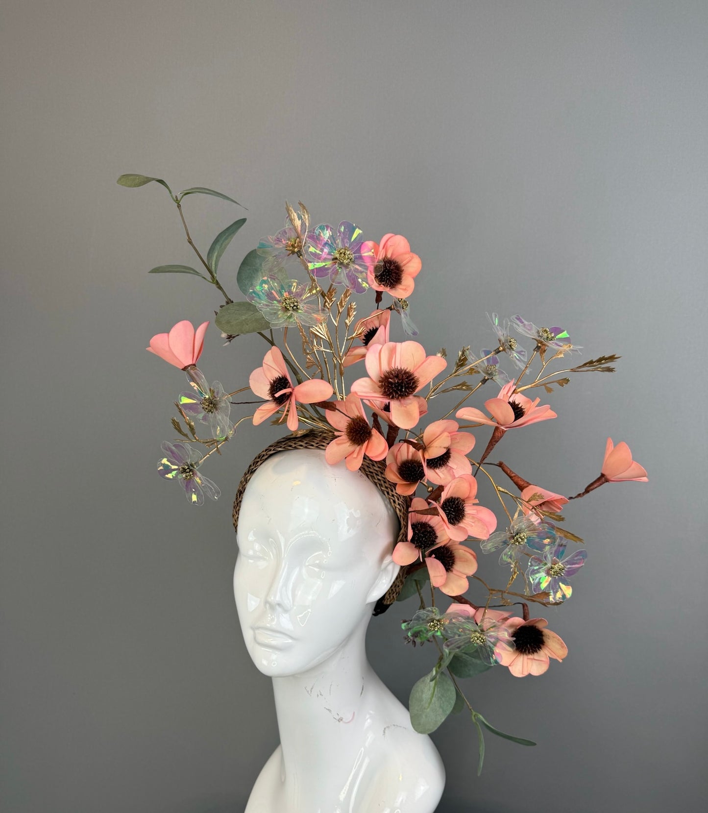 Peachy Pink and Green Kentucky Derby fascinator, Derby Hat Alternative
