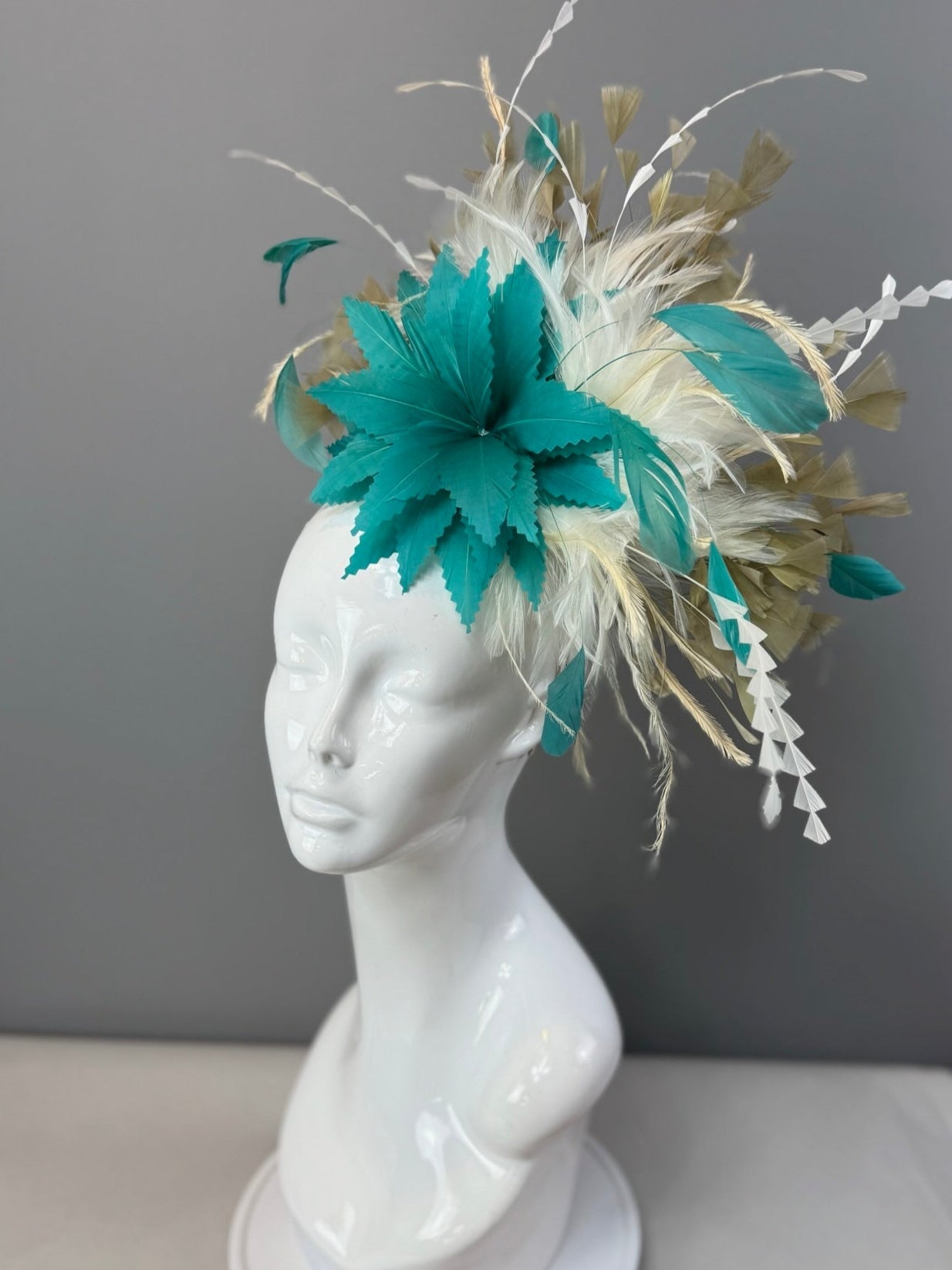 Green, Cream and Tan Kentucky Derby fascinator, Derby Hat Alternative (GOLD LINE)