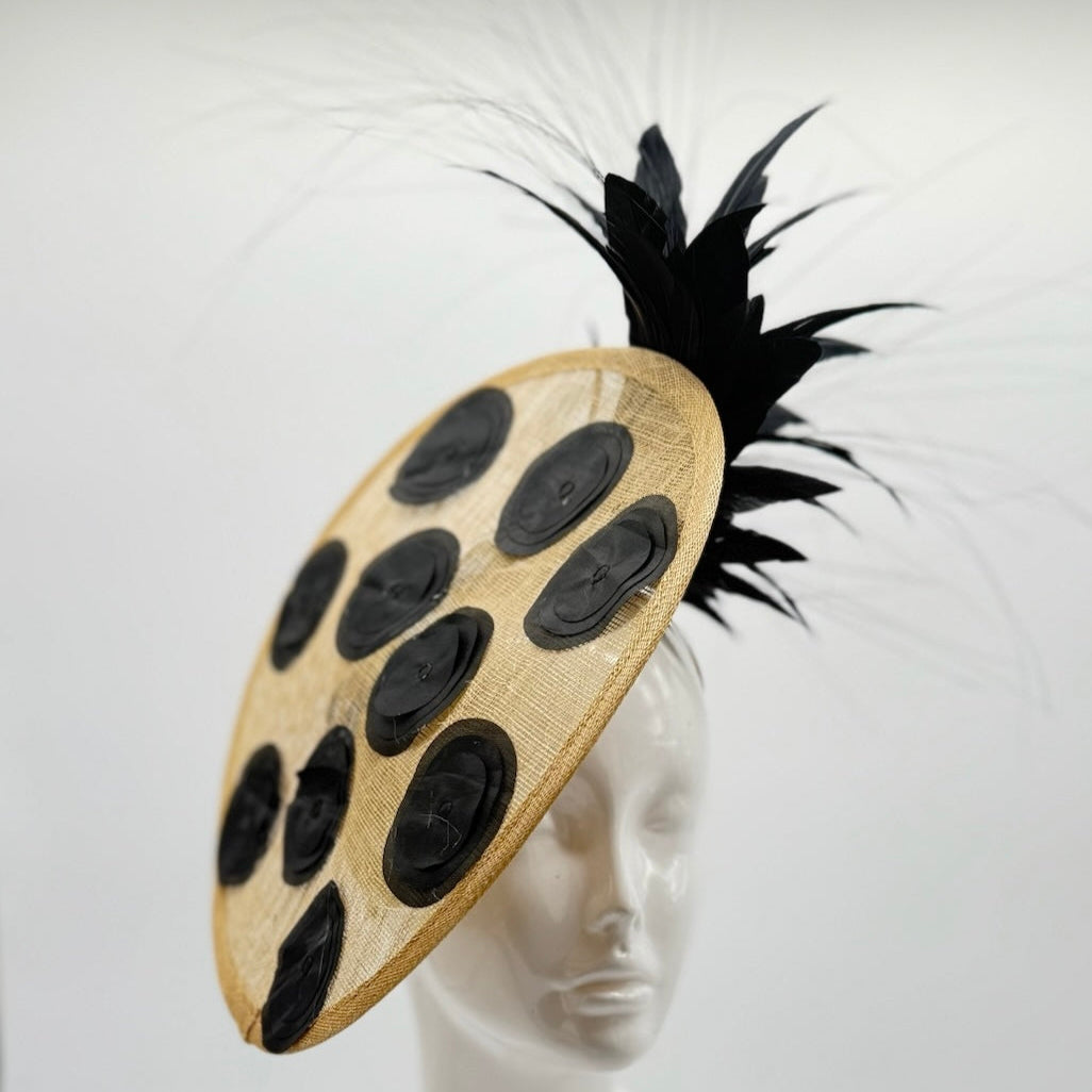 Tan and Black Kentucky Derby fascinator, Derby Hat Alternative (GOLD LINE)