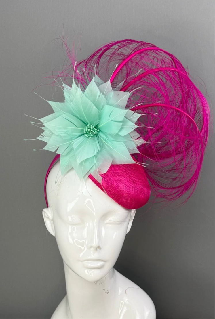 Turquoise and Pink Kentucky Derby fascinator, Derby Hat Alternative