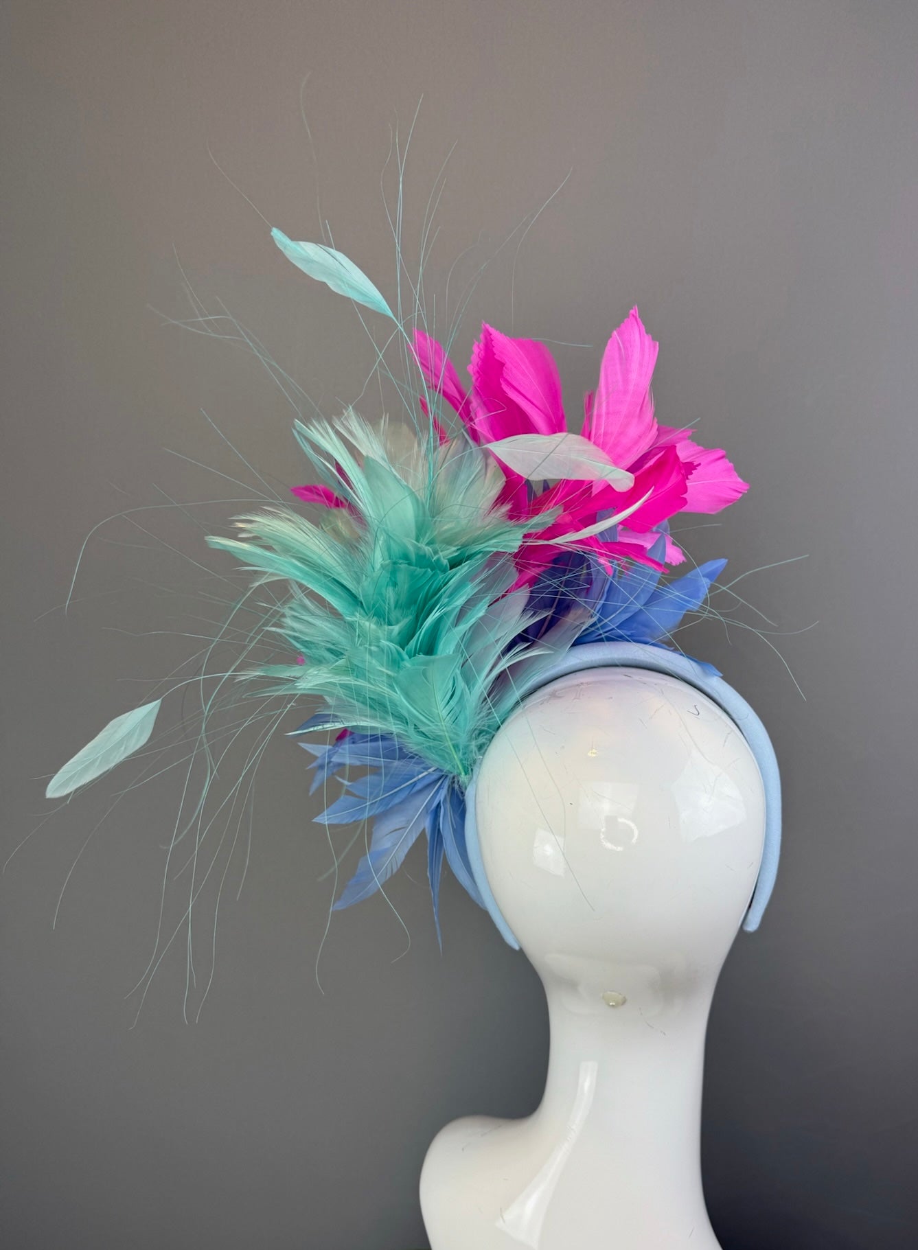 Blue, Pink and Mint Kentucky Derby fascinator, Derby Hat Alternative (GOLD LINE)
