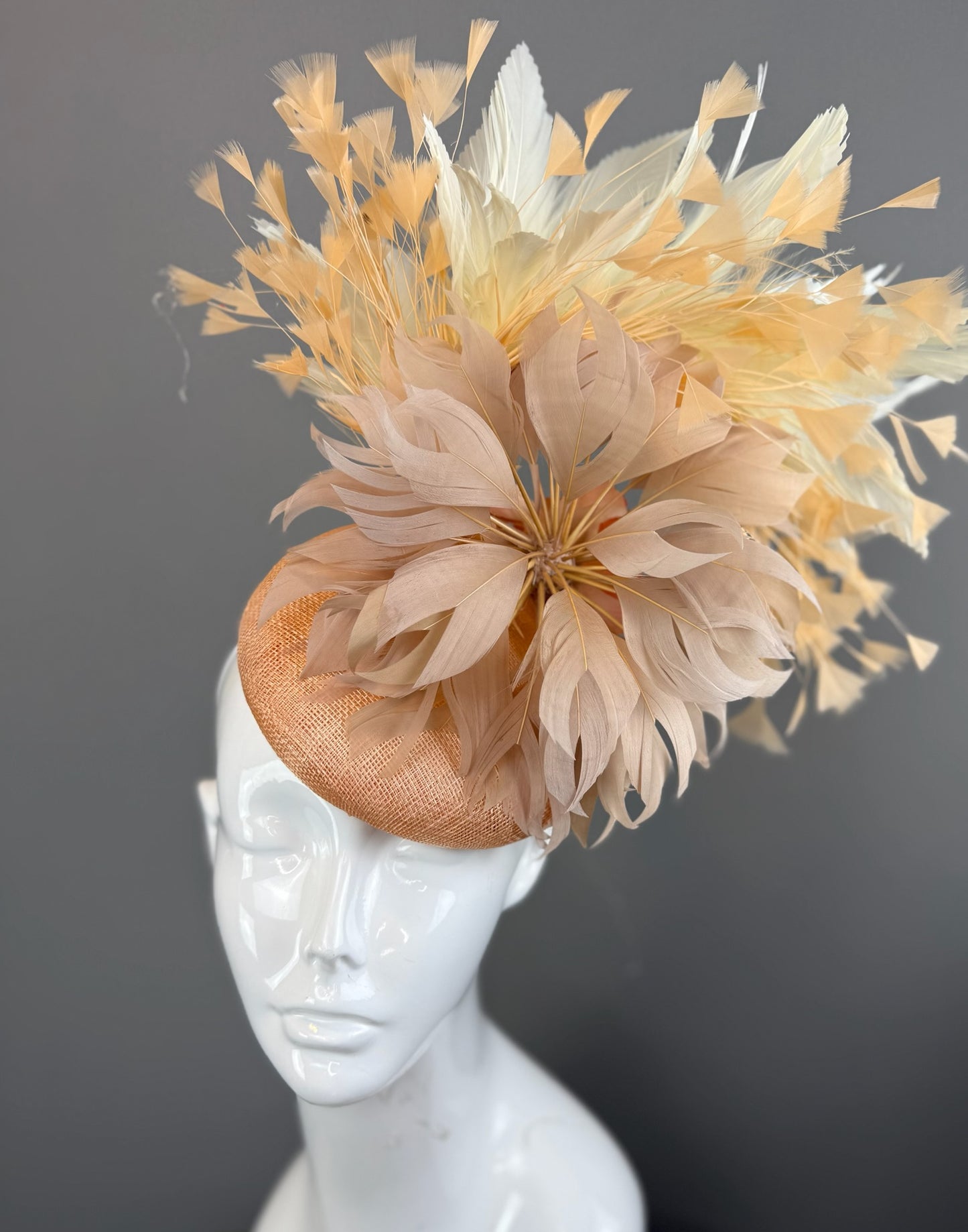 Tan and White Kentucky Derby fascinator, Derby Hat Alternative (GOLD LINE)