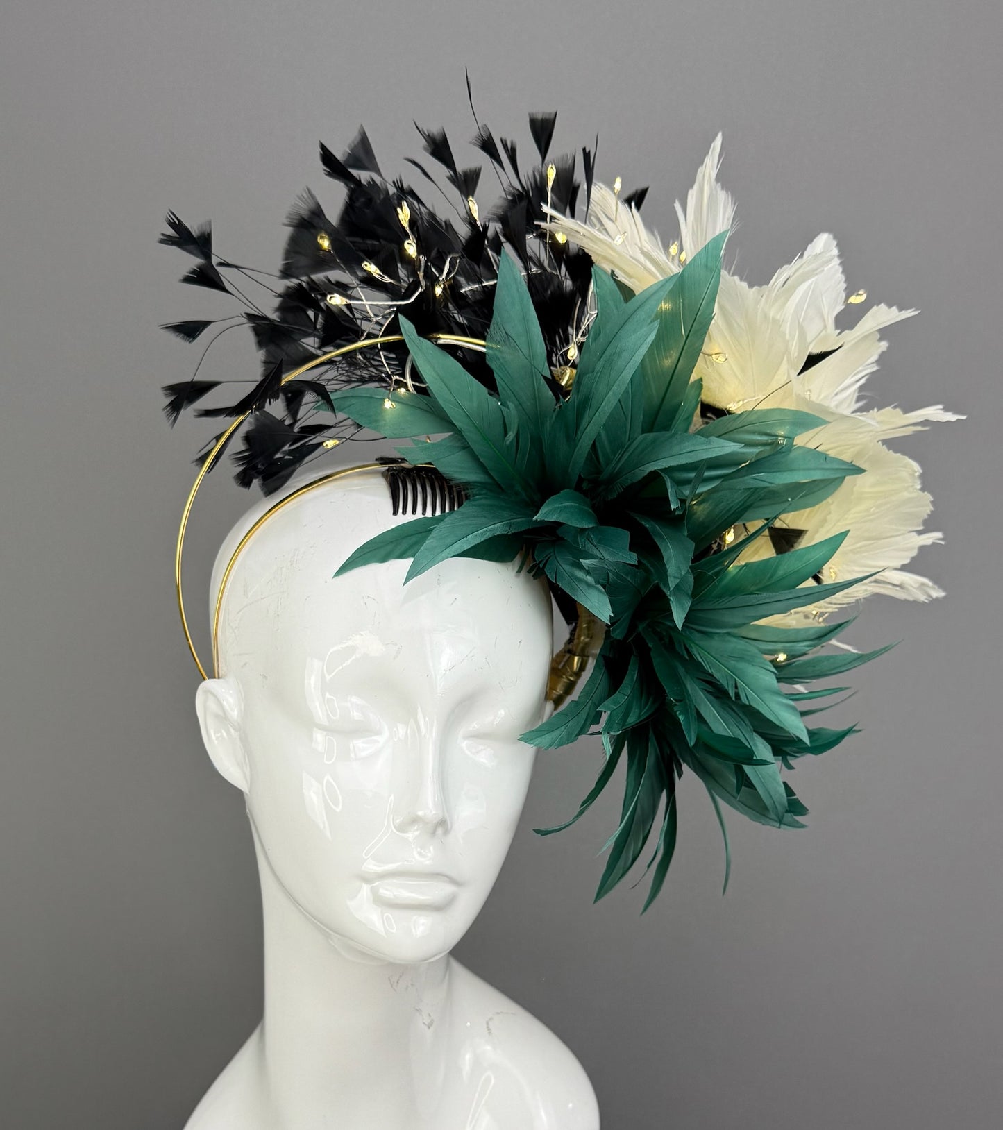 Green, White and Black Kentucky Derby fascinator, Derby Hat Alternative (PLATINUM LINE)