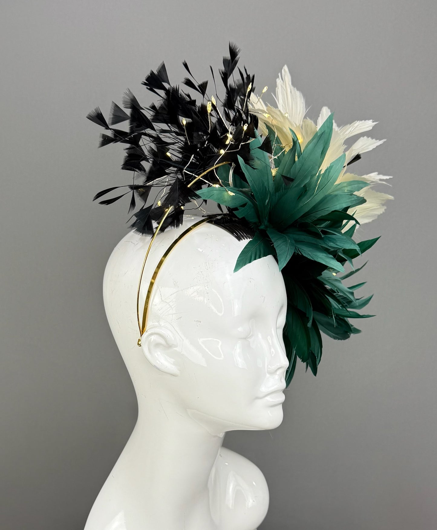 Green, White and Black Kentucky Derby fascinator, Derby Hat Alternative (PLATINUM LINE)