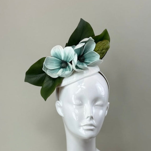 White, Light Blue and Green Kentucky Derby fascinator, Derby Hat Alternative (SILVER LINE)