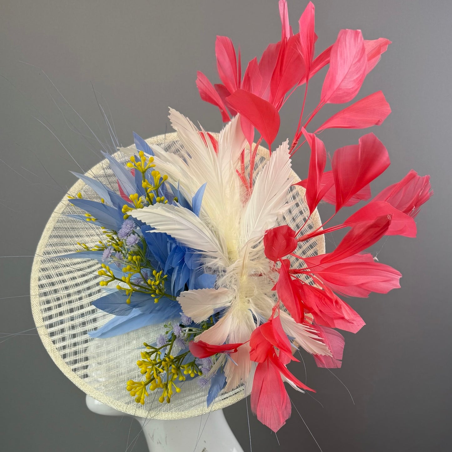 Cream, Blue and Pink Kentucky Derby fascinator, Derby Hat Alternative (GOLD LINE)