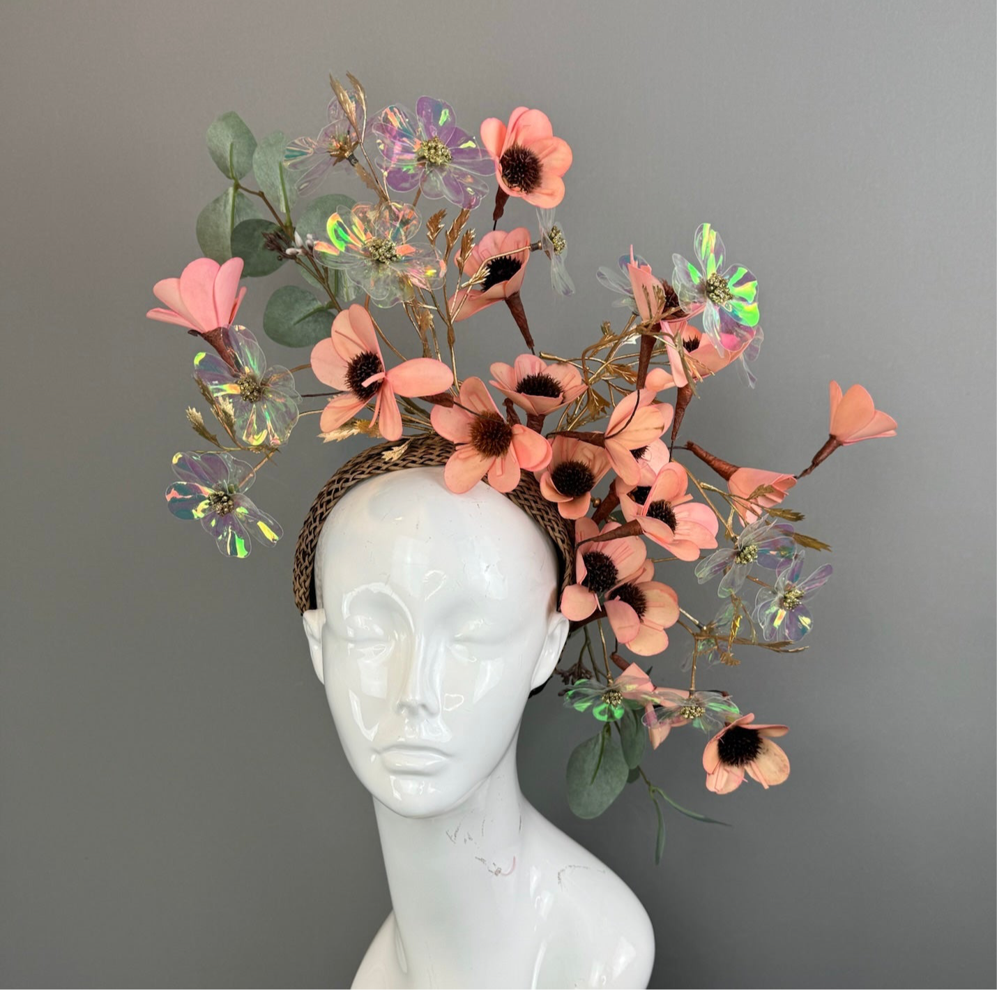 Peachy Pink and Green Kentucky Derby fascinator, Derby Hat Alternative