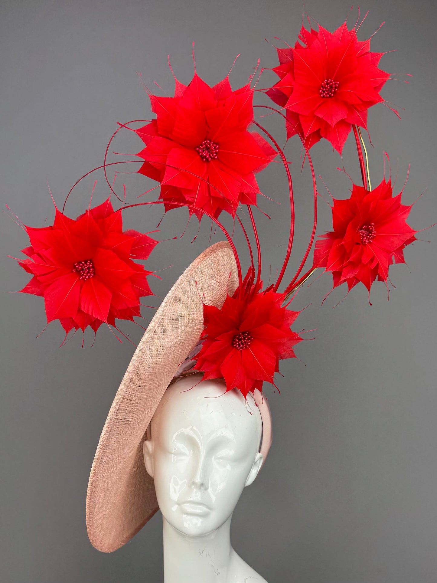 Pink and Red Kentucky Derby fascinator, Derby Hat Alternative (PLATINUM LINE)