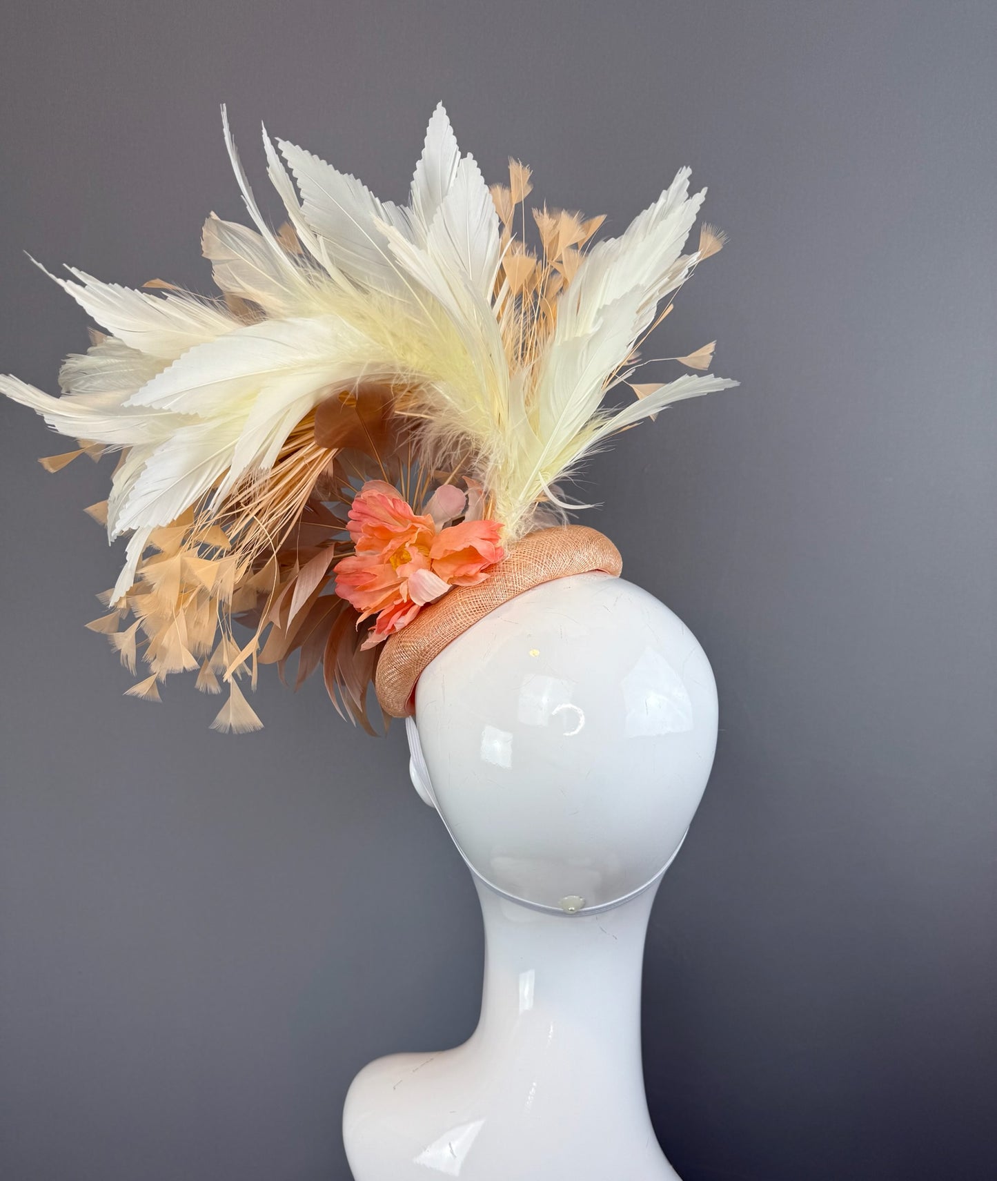 Tan and White Kentucky Derby fascinator, Derby Hat Alternative (GOLD LINE)