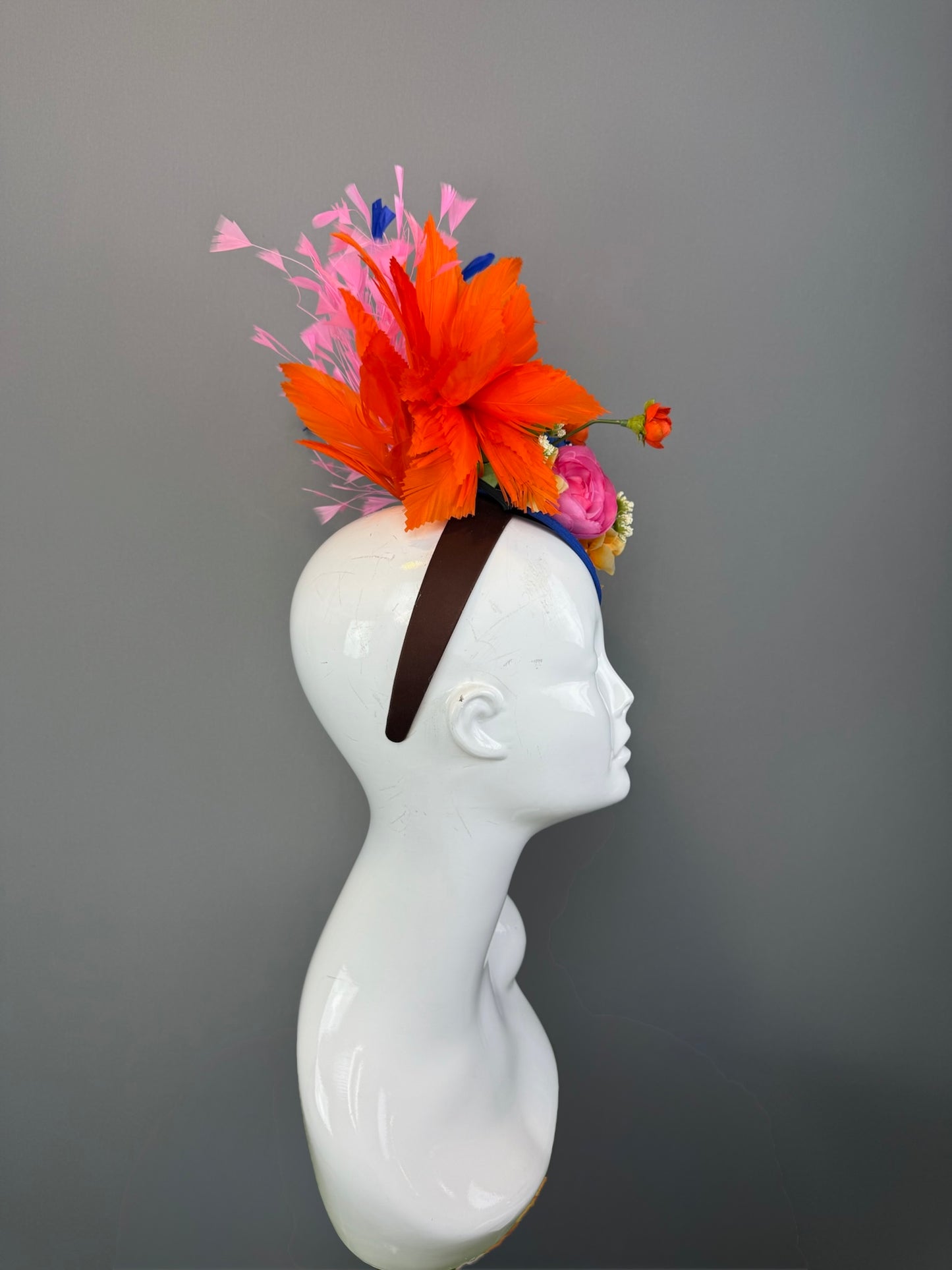 Blue, Orange and Multicolored Kentucky Derby fascinator, Derby Hat Alternative (GOLD LINE)