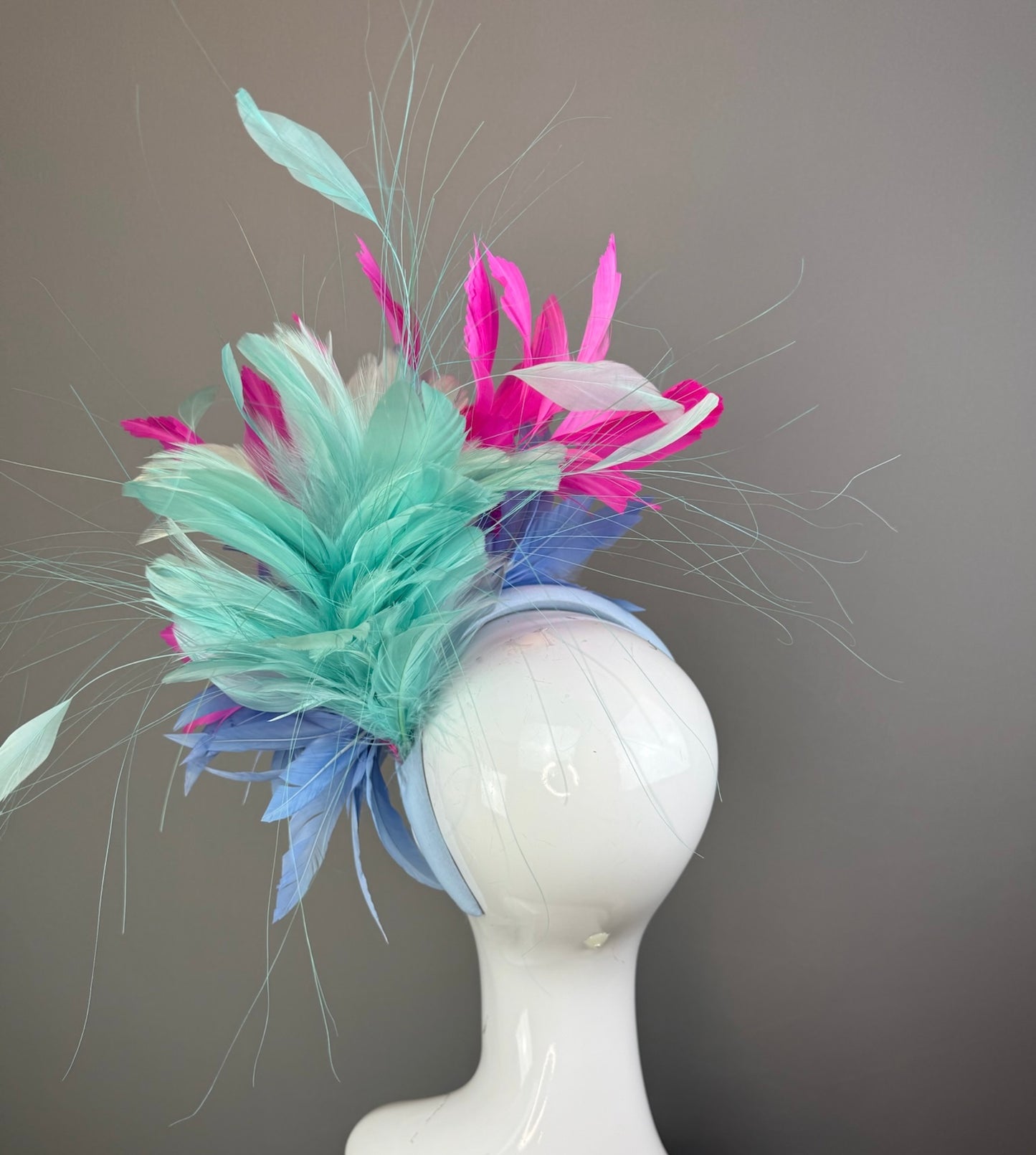 Blue, Pink and Mint Kentucky Derby fascinator, Derby Hat Alternative (GOLD LINE)