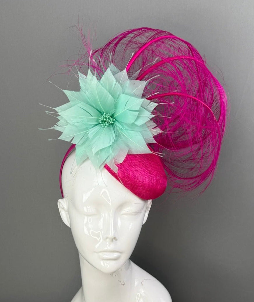 Turquoise and Pink Kentucky Derby fascinator, Derby Hat Alternative