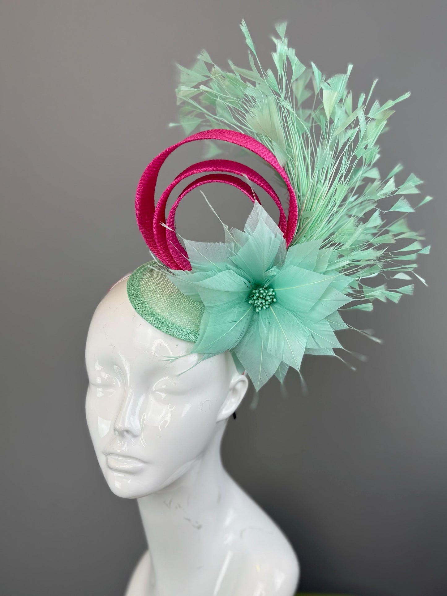Mint and Pink Kentucky Derby fascinator, Derby Hat Alternative (GOLD LINE)