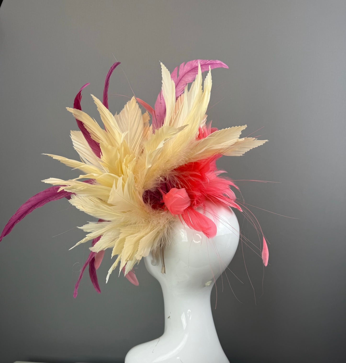 Pink, Mauve and Cream Kentucky Derby fascinator, Derby Hat Alternative (GOLD LINE)