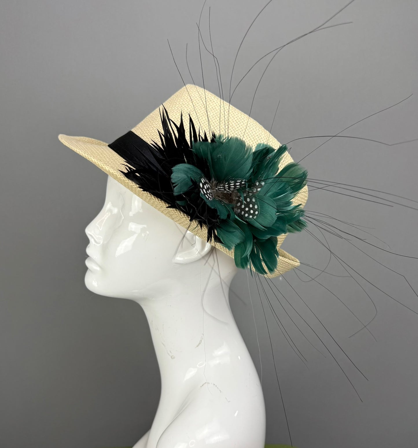 Green and Black Kentucky Derby fascinator, Derby Hat Alternative (GOLD LINE)