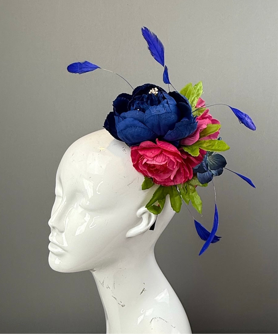 Blue, Pink and Green Kentucky Derby fascinator, Derby Hat Alternative
