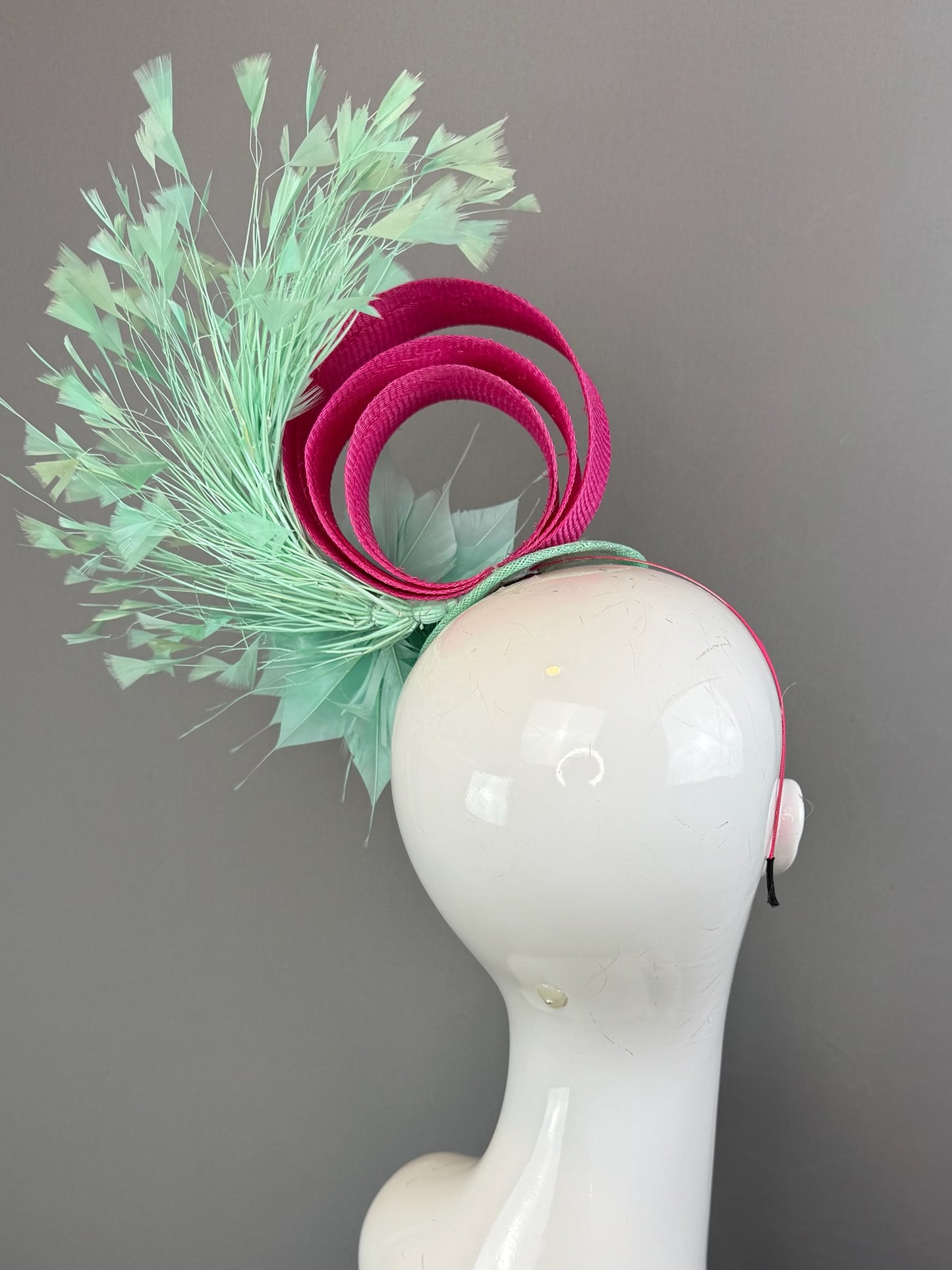 Mint and Pink Kentucky Derby fascinator, Derby Hat Alternative (GOLD LINE)