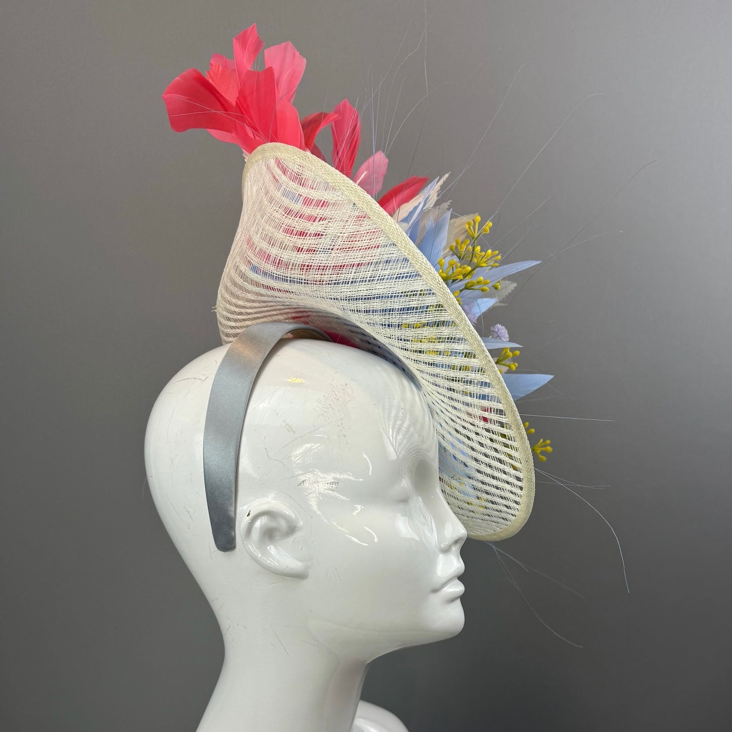 Cream, Blue and Pink Kentucky Derby fascinator, Derby Hat Alternative (GOLD LINE)