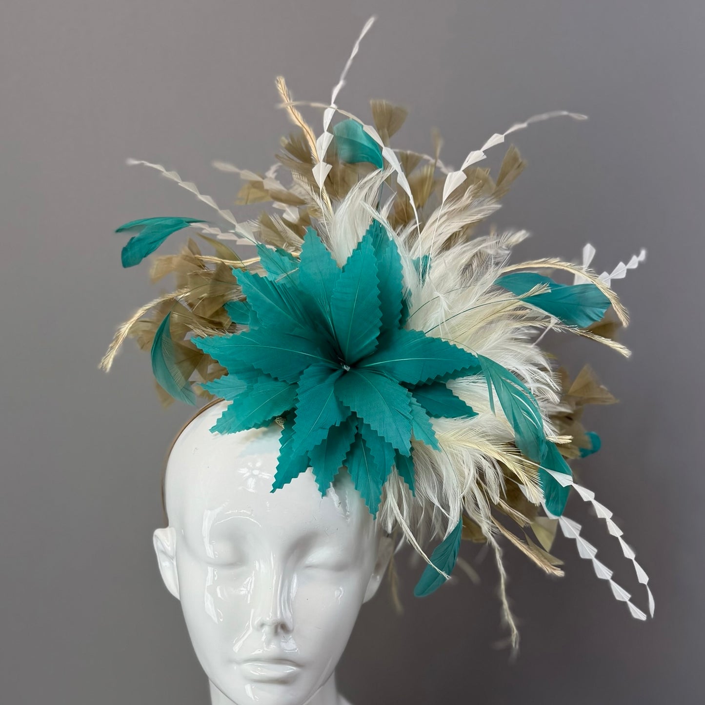 Green, Cream and Tan Kentucky Derby fascinator, Derby Hat Alternative (GOLD LINE)