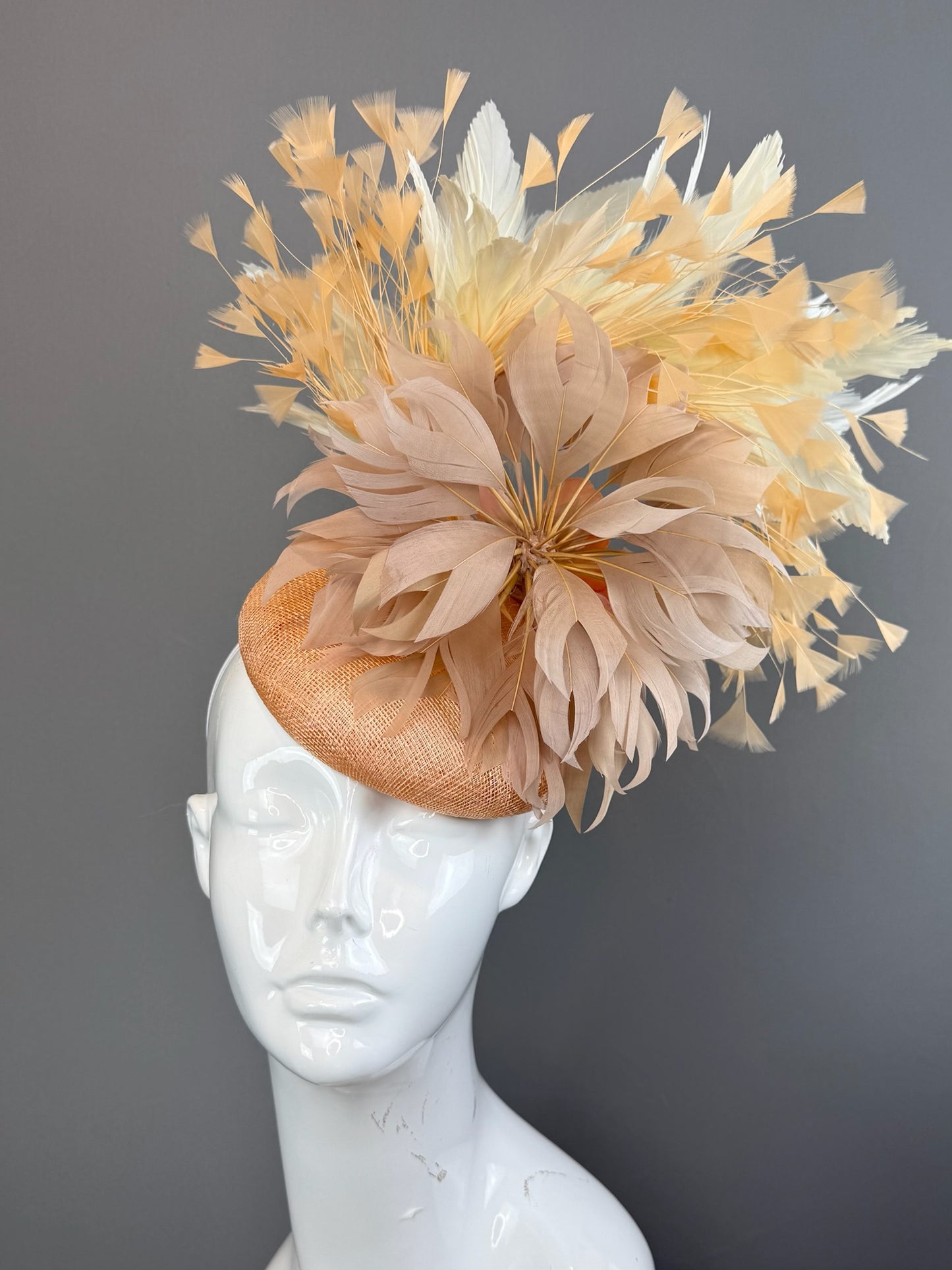 Tan and White Kentucky Derby fascinator, Derby Hat Alternative (GOLD LINE)