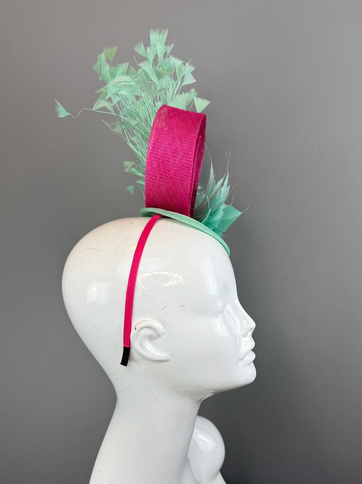 Mint and Pink Kentucky Derby fascinator, Derby Hat Alternative (GOLD LINE)