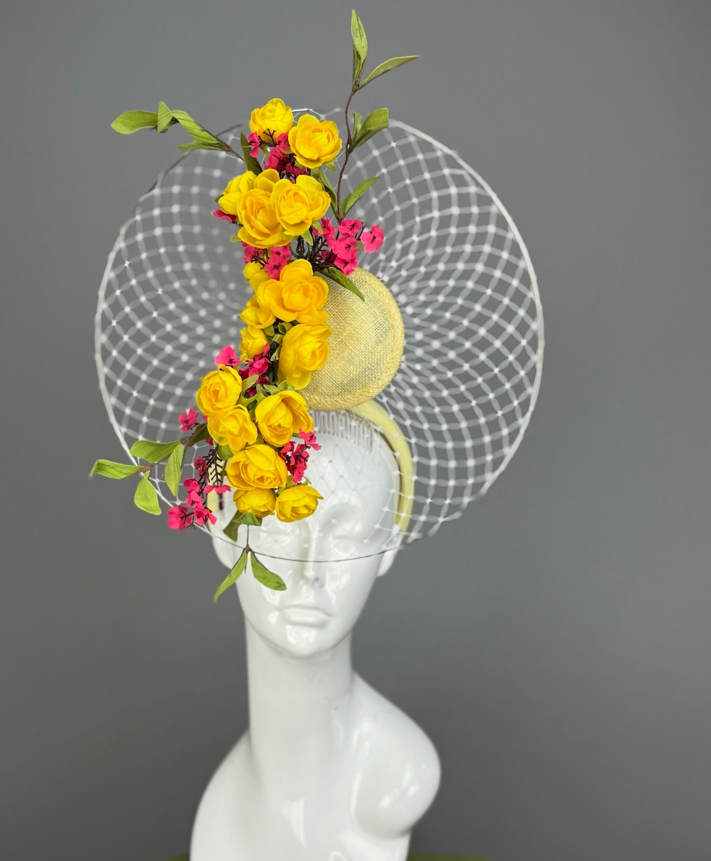 Yellow Kentucky Derby fascinator, Derby Hat Alternative (PLATINUM LINE)