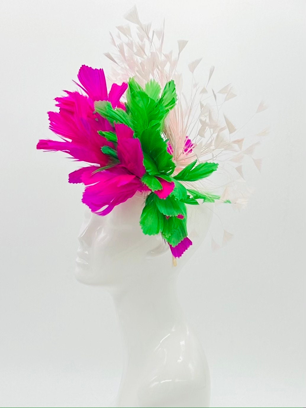 Hot pink, light pink and green Kentucky Derby Fascinator (GOLD LINE)