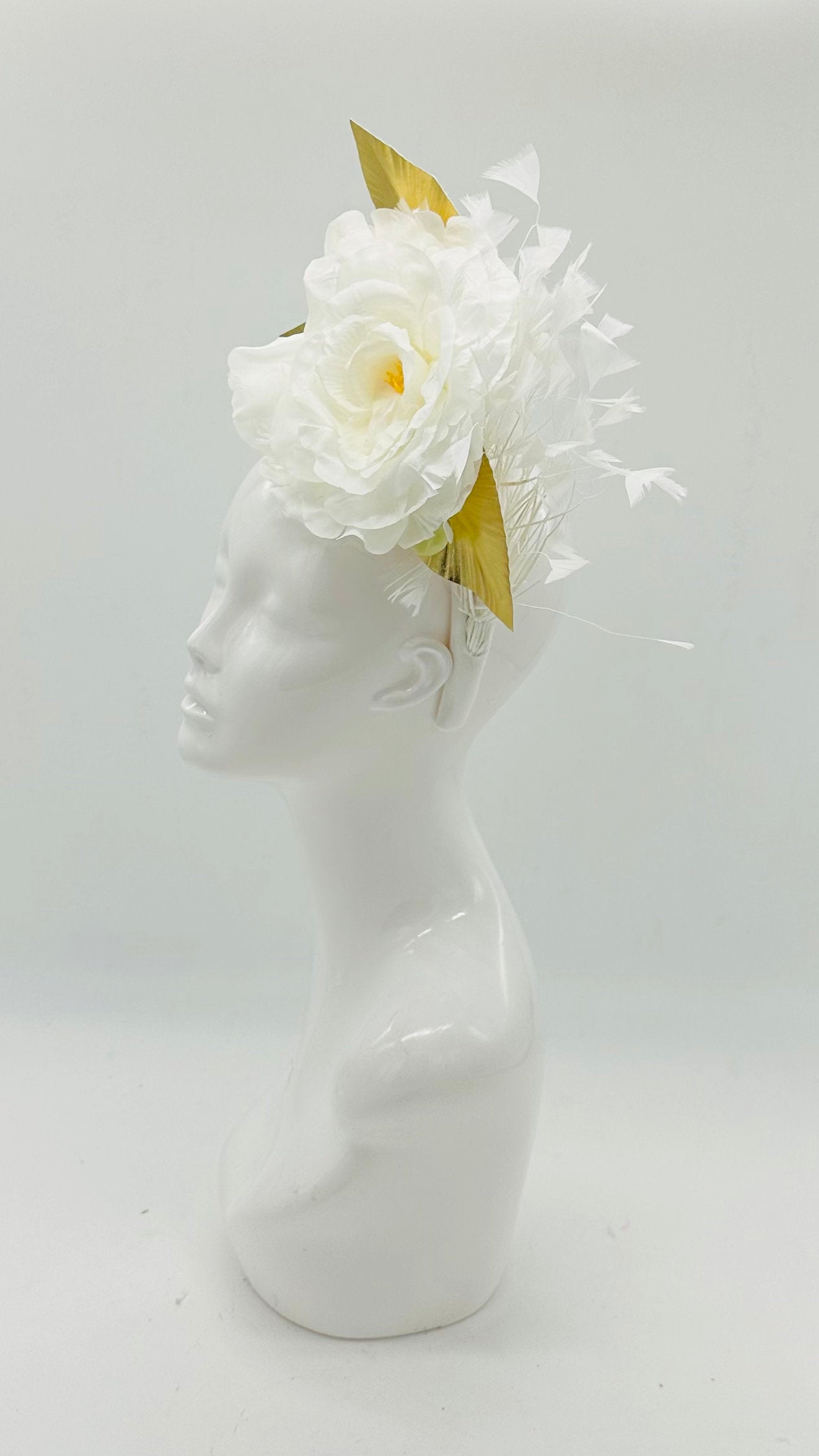 Kentucky Derby Floral Feather Fascinator, Derby Hat Alternative (GOLD LINE)