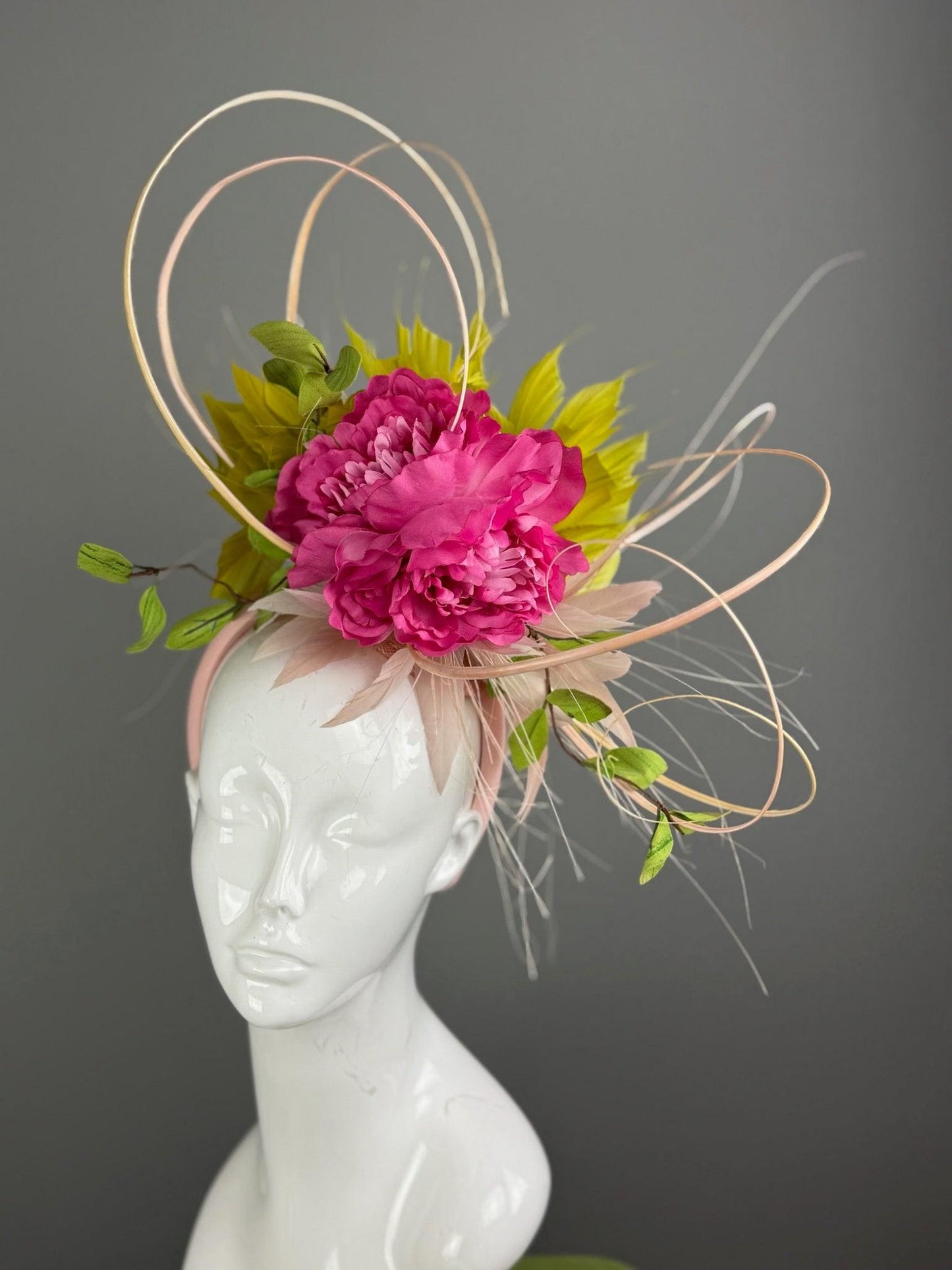 Pink and Green Kentucky Derby fascinator, Derby Hat Alternative (GOLD LINE)