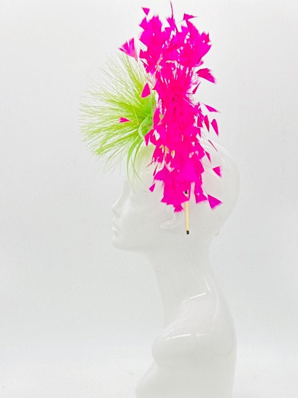 Hot pink and lime green Kentucky Derby Fascinator, (GOLD LINE)