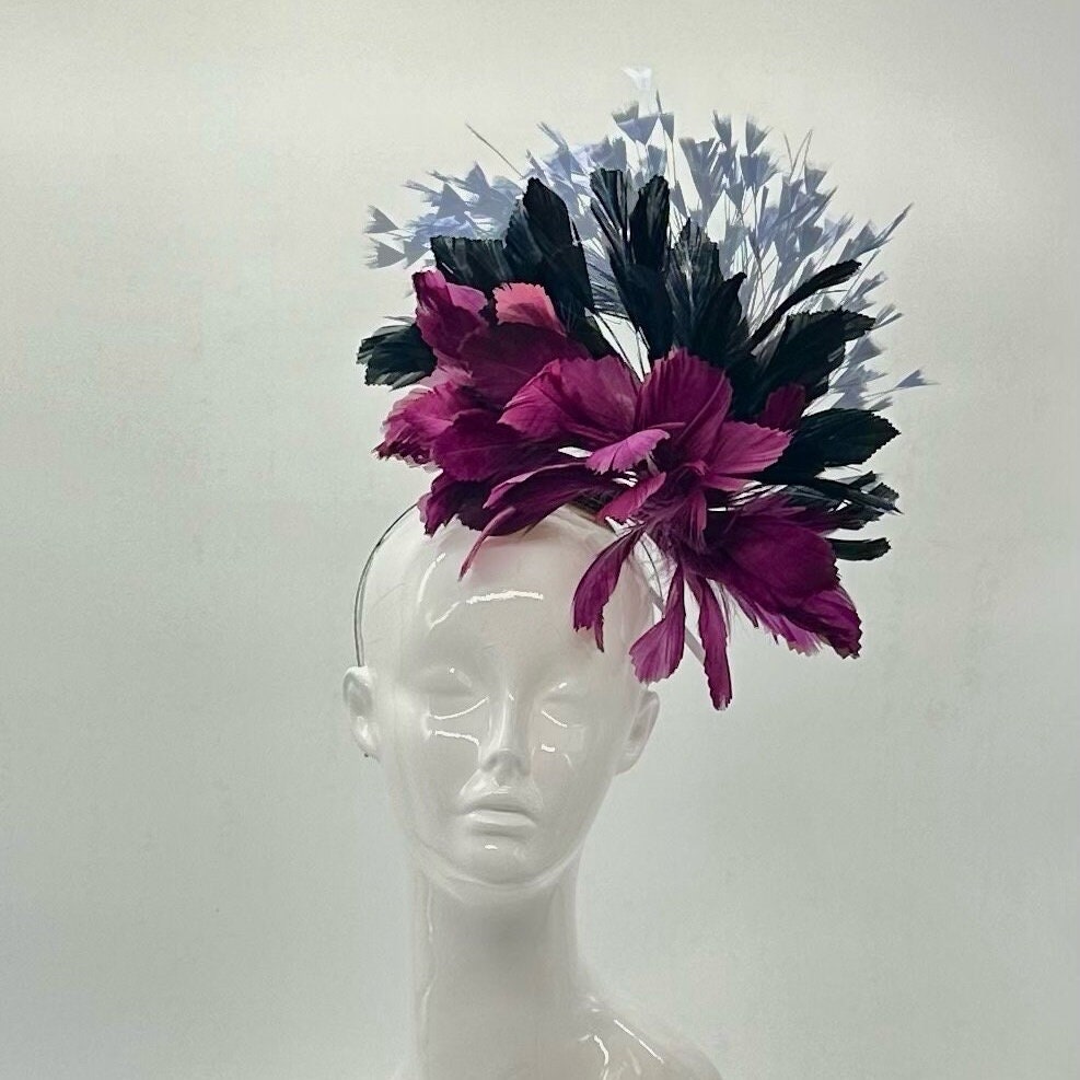 Plum, Black and Gray Derby Fascinator, Kentucky Derby Hat Alternative, Kentucky derby hat (GOLD LINE)