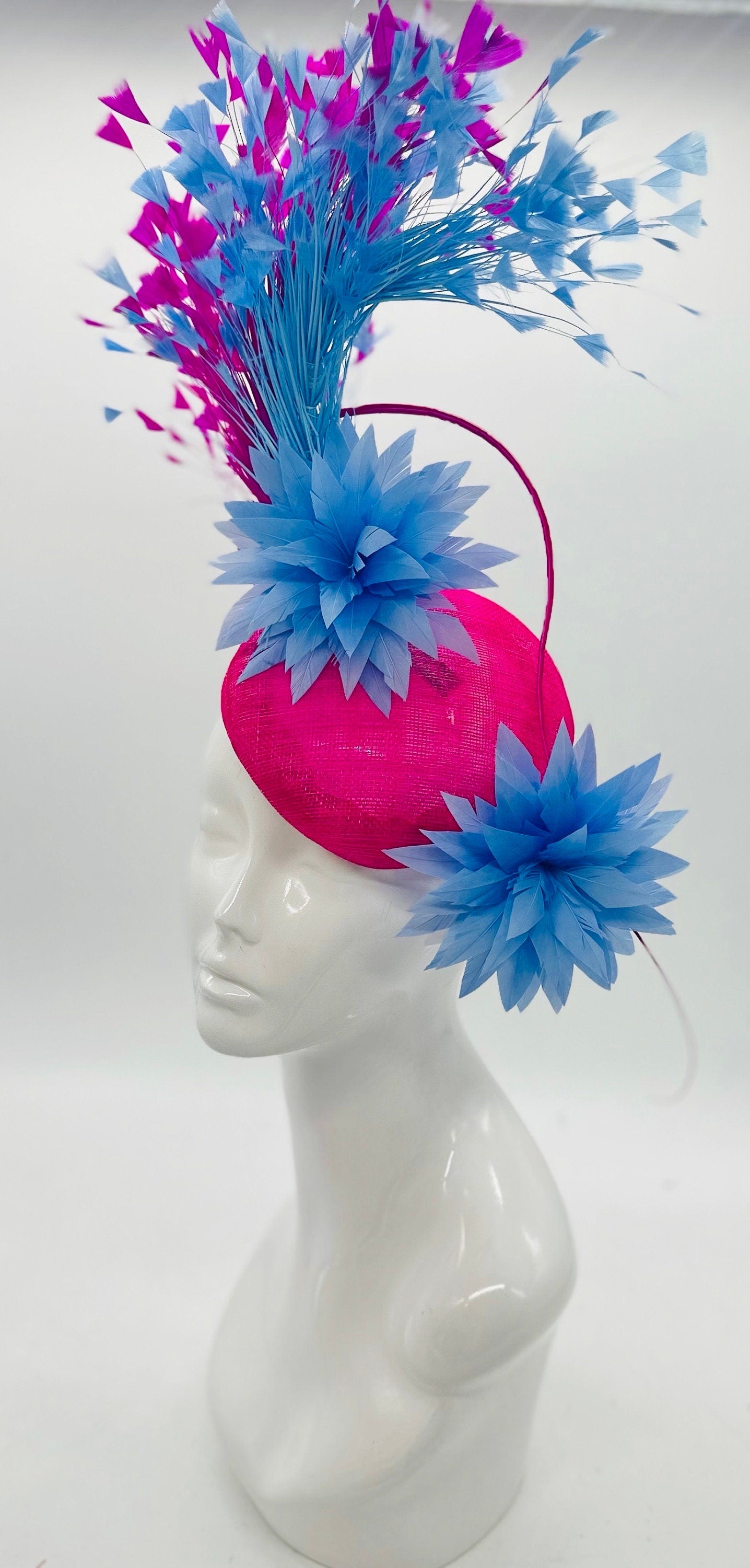 Pink and Periwinkle Derby Fascinator, Kentucky Derby Hat Alternative, Kentucky derby hat (GOLD LINE)
