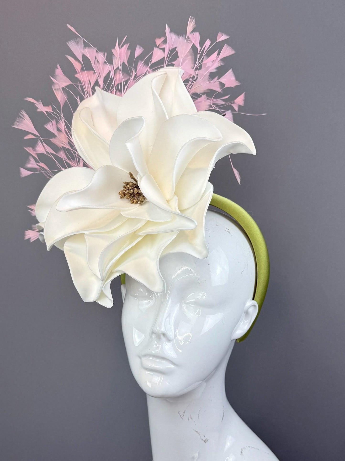 White and Pink Kentucky Derby fascinator, Derby Hat Alternative (GOLD LINE)