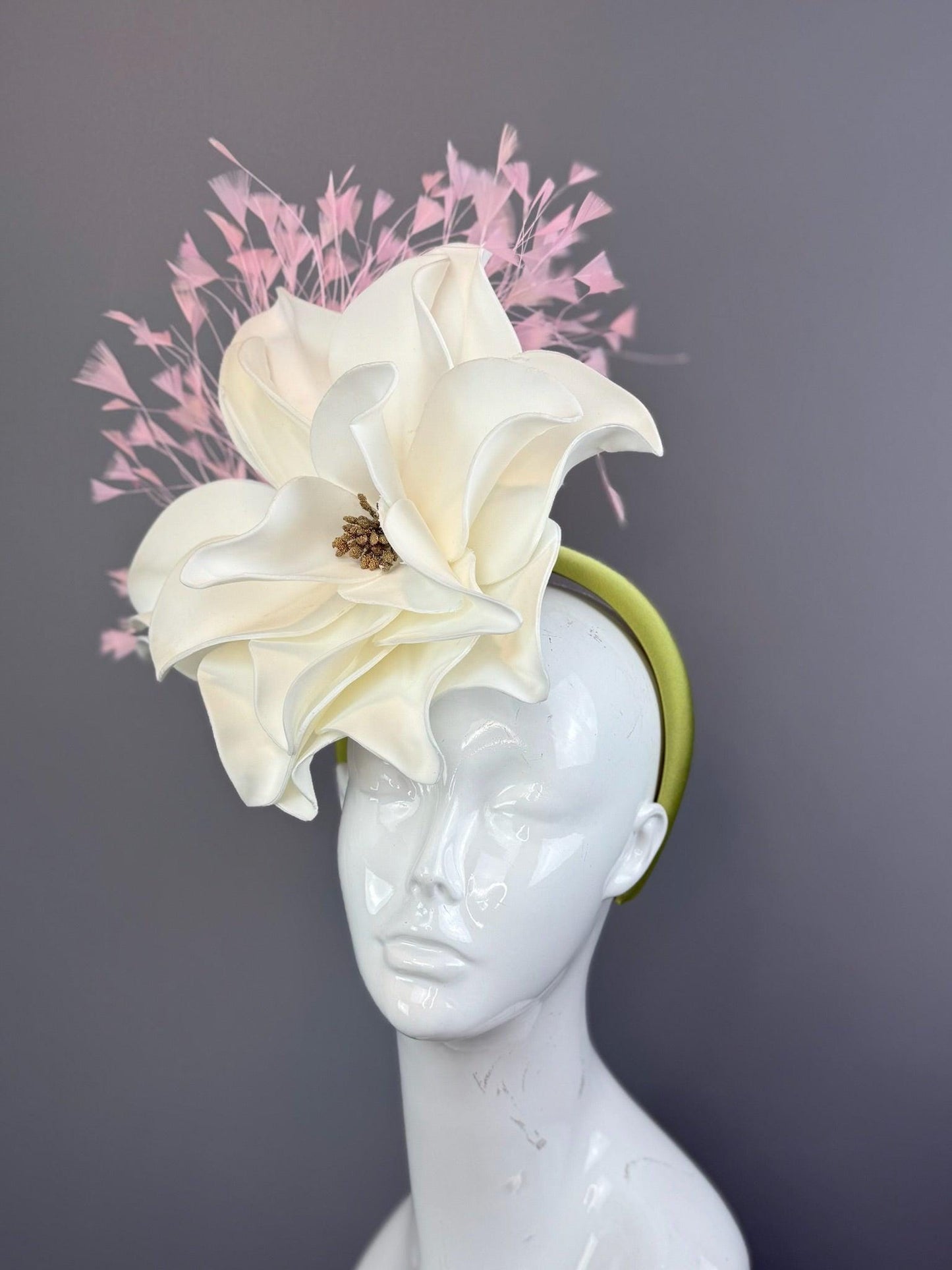 White and Pink Kentucky Derby fascinator, Derby Hat Alternative (GOLD LINE)
