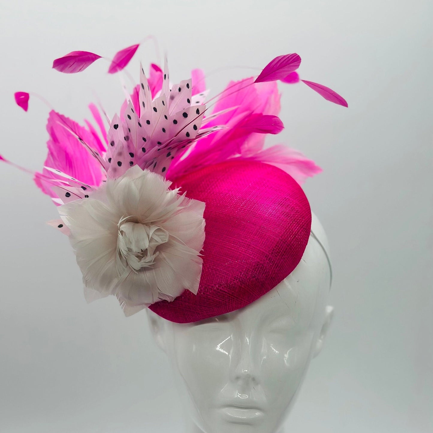 Pink and White Derby Fascinator, Kentucky Derby Hat Alternative, Kentucky derby hat, (GOLD LINE)
