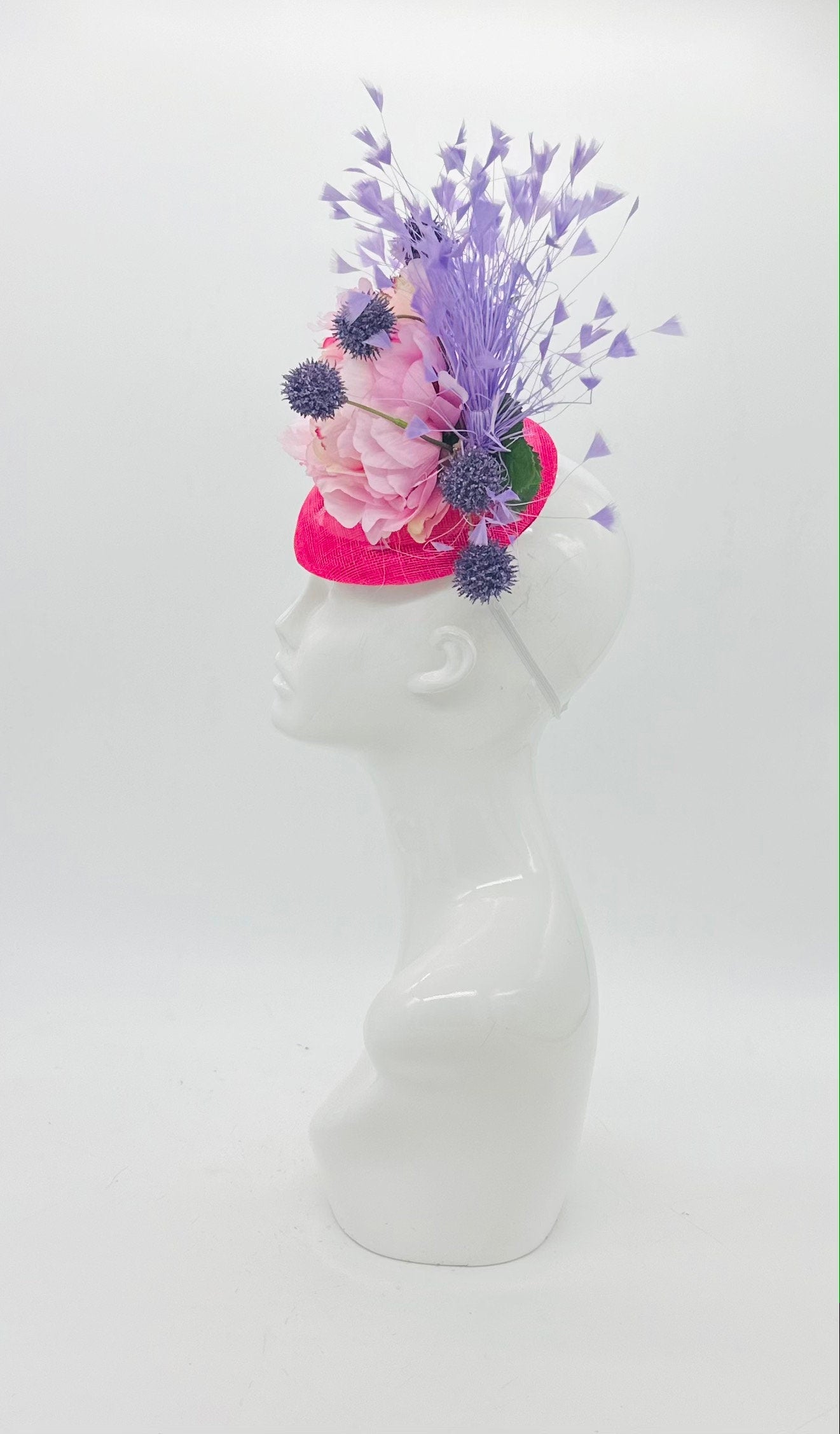 Pink and purple Kentucky Derby Fascinator, Derby Hat alternative, (GOLD LINE)