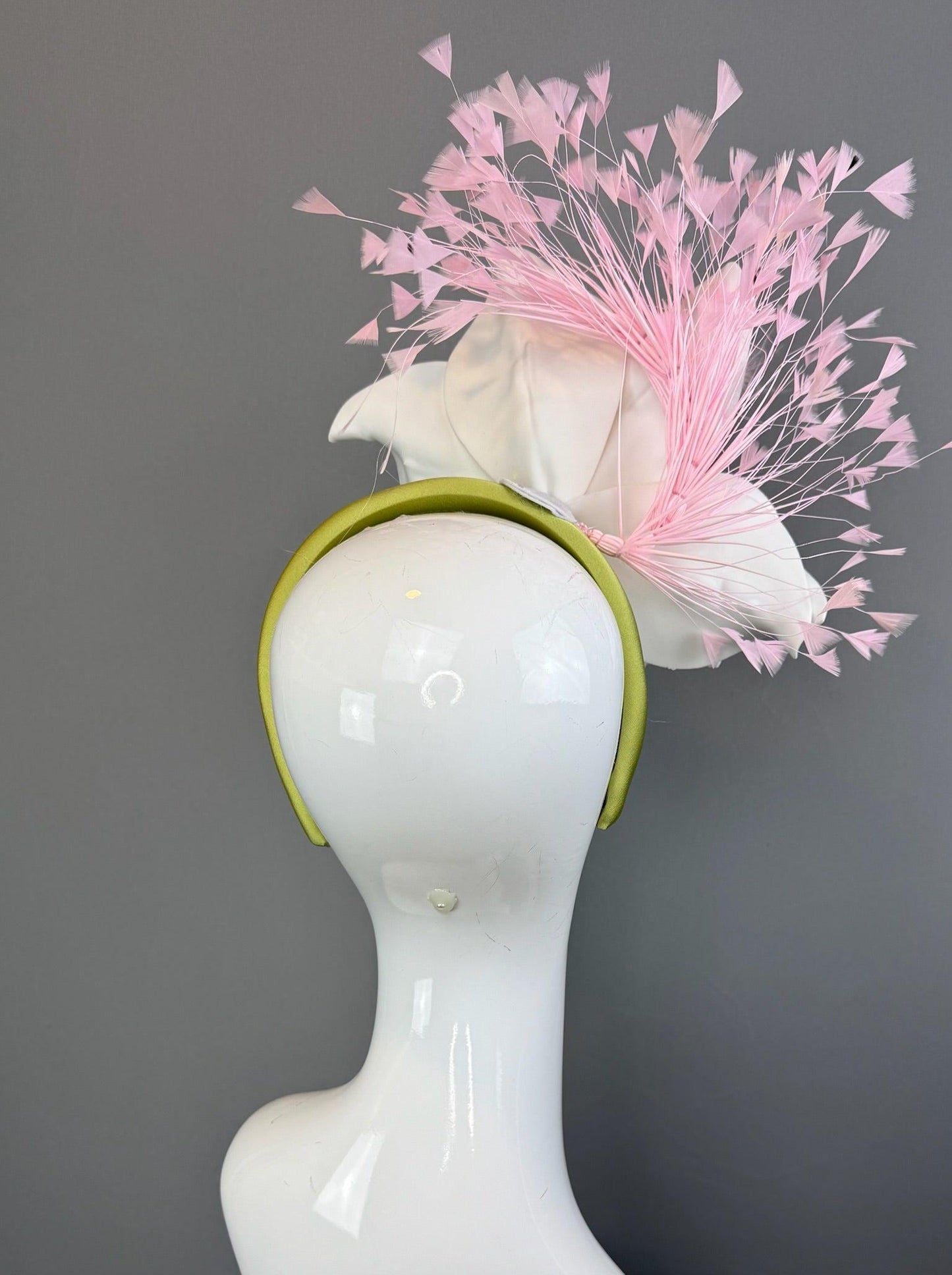 White and Pink Kentucky Derby fascinator, Derby Hat Alternative (GOLD LINE)