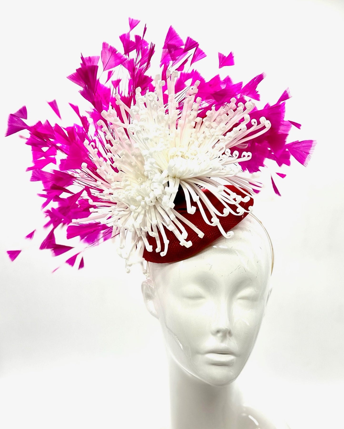 Pink, White and Red Derby Fascinator, Kentucky Derby Hat Alternative, Kentucky derby hat (GOLD LINE)