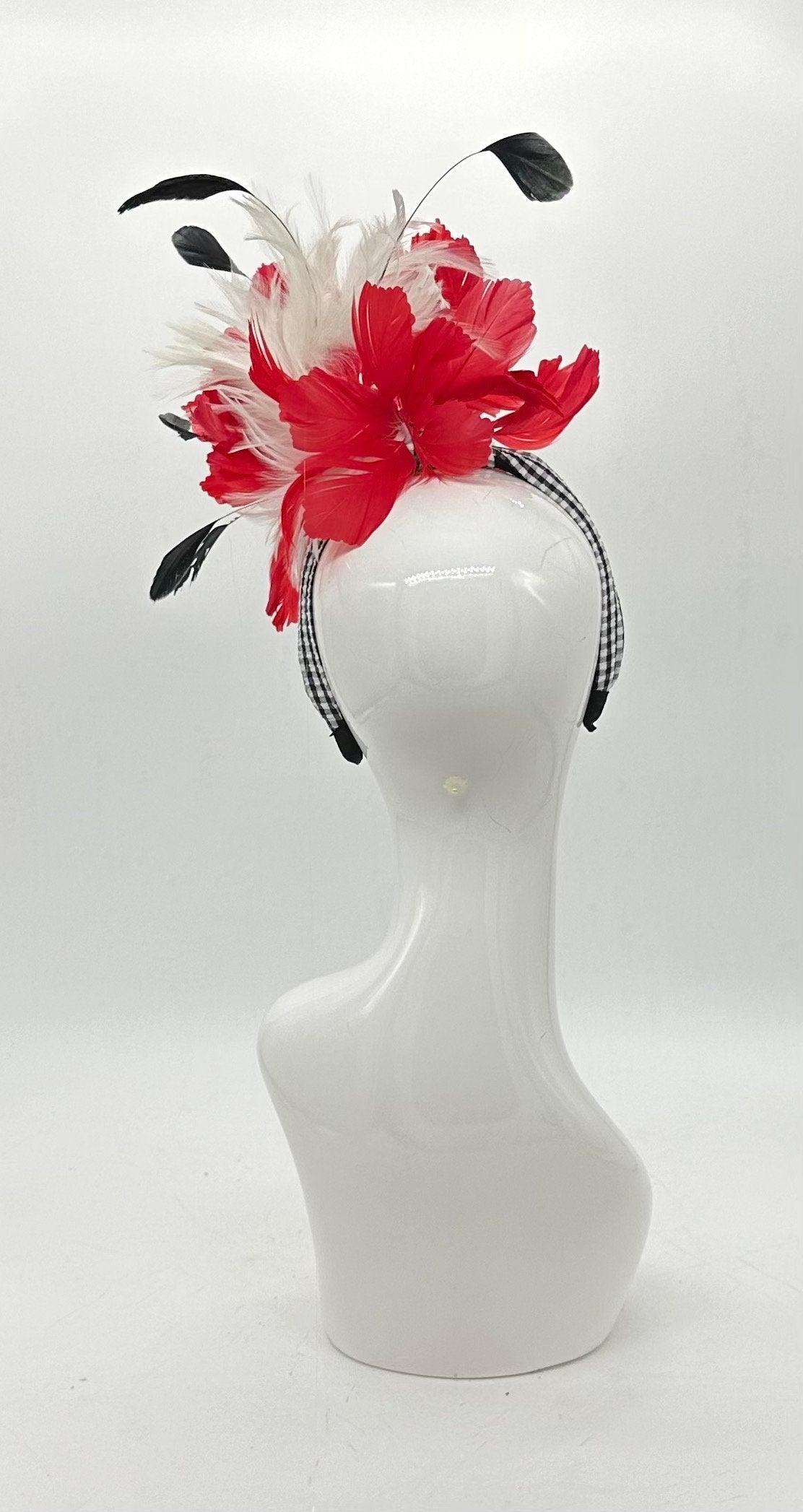 Red, black, and white Kentucky Derby Fascinator (GOLD LINE)