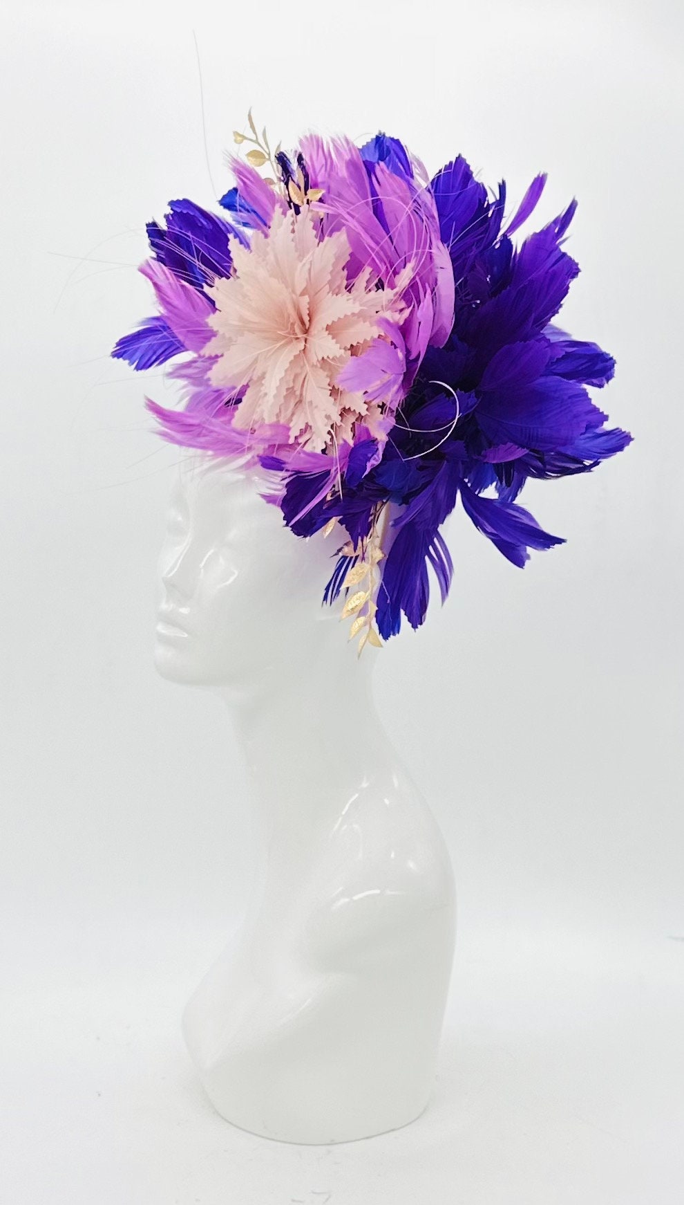 Monochromatic purple and gold Kentucky Derby Fascinator, Derby hat, (PLATINUM LINE)
