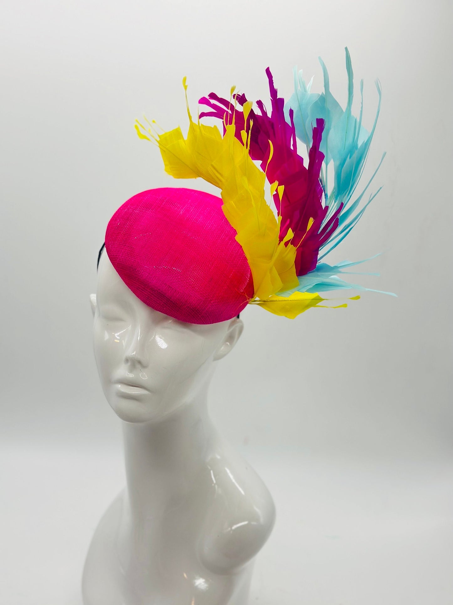 Pink, Yellow, Blue Derby Fascinator, Kentucky Derby Hat Alternative, Kentucky derby hat (GOLD LINE)