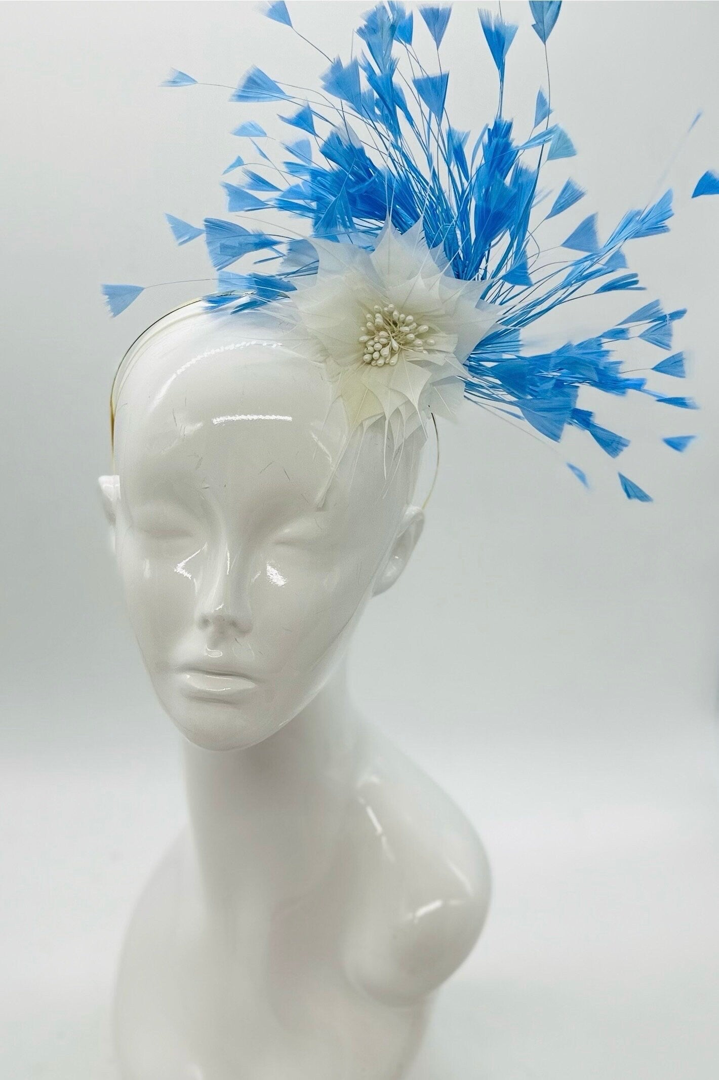 White and Blue Derby Fascinator, Kentucky Derby Hat Alternative, Kentucky derby hat, (SILVER LINE, multiple color options available)