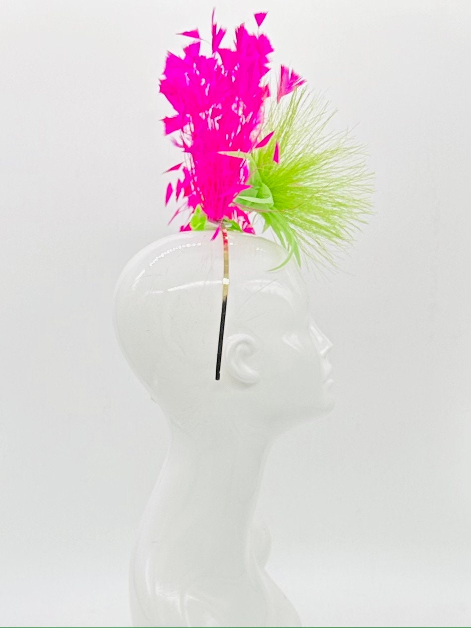 Hot pink and lime green Kentucky Derby Fascinator, (GOLD LINE)