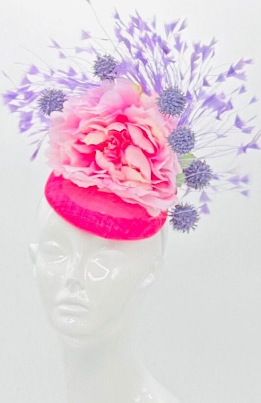 Pink and purple Kentucky Derby Fascinator, Derby Hat alternative, (GOLD LINE)