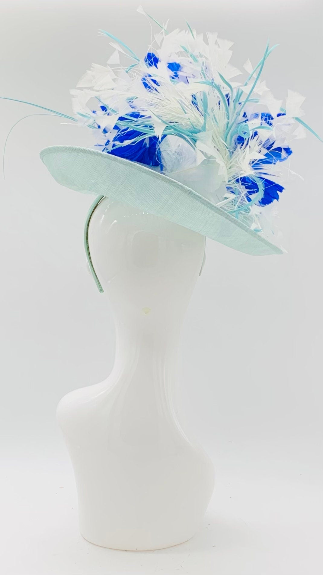 Mint green, blue and white Derby Fascinator, Kentucky Derby Hat Alternative, Kentucky derby hat, (GOLD LINE)