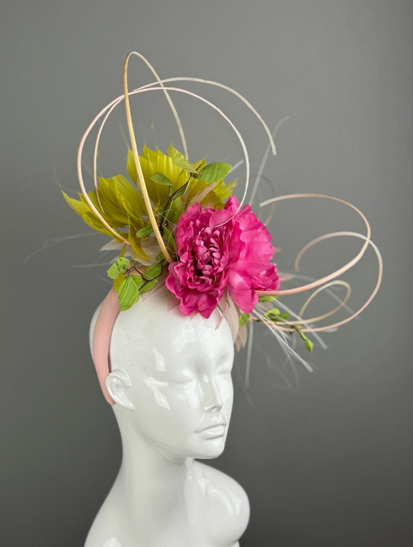 Pink and Green Kentucky Derby fascinator, Derby Hat Alternative (GOLD LINE)